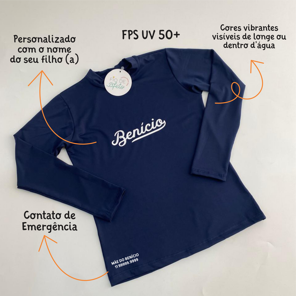 Camisa UV Azul Marinho Personalizada - De 0 a 16 Anos