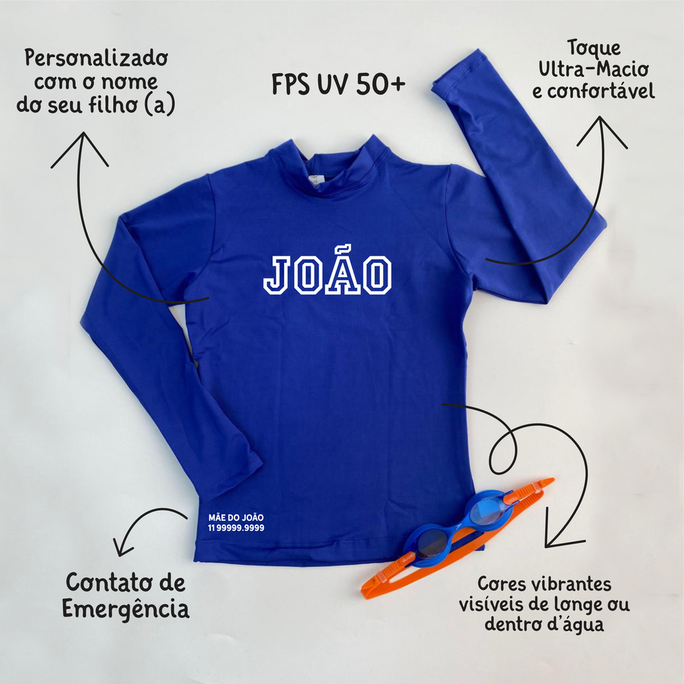 Camisa UV Azul Royal Personalizada - De 0 a 16 Anos