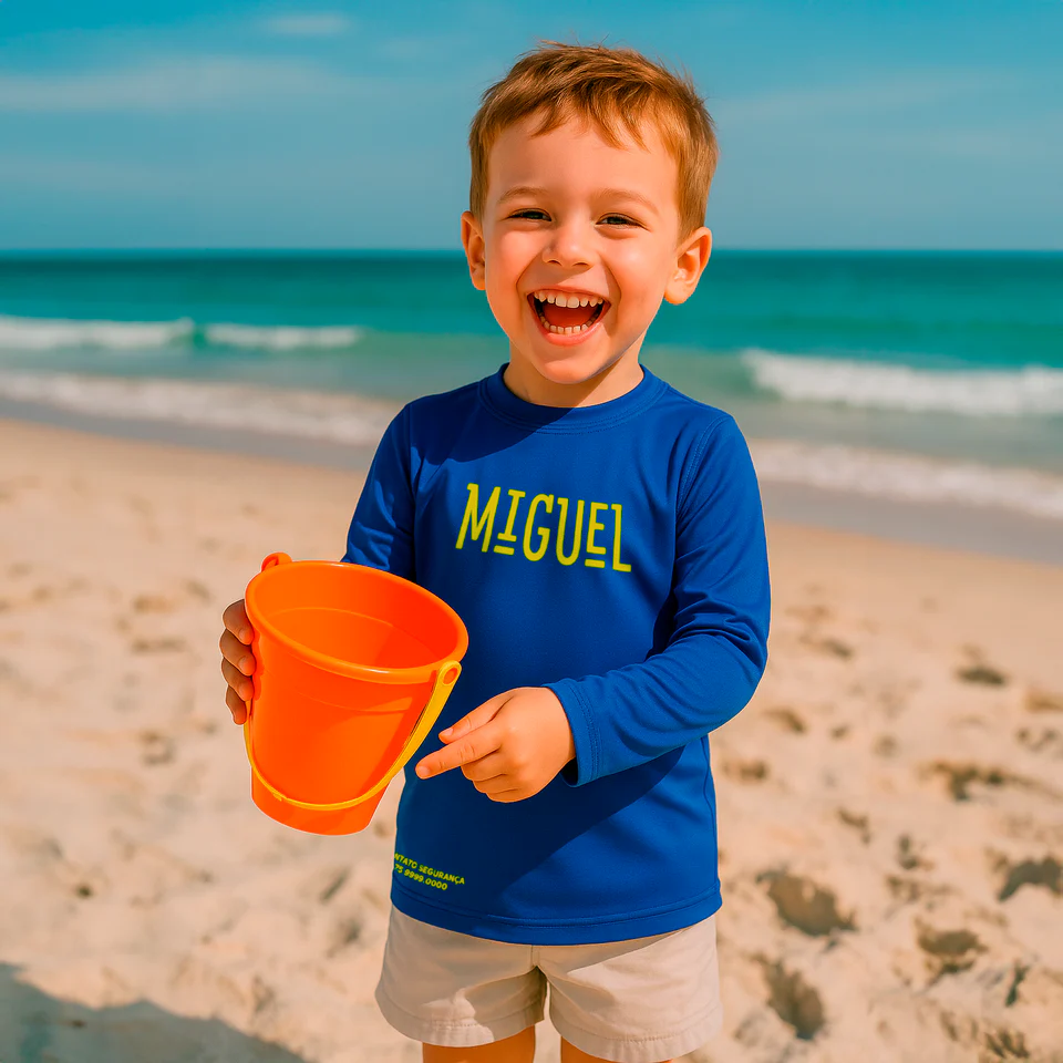 Camisa UV Azul Royal Personalizada - De 0 a 16 Anos