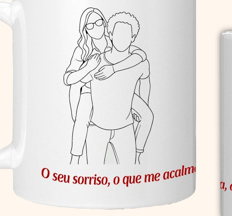 Caneca Foto do Casal em Line Art | Dia dos Namorados