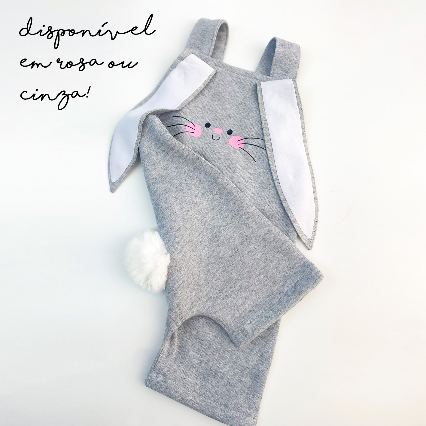 Jardineira Cinza Personalizado - Coelho Bunny com Nome