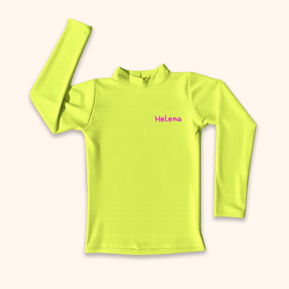 Camisa UV Amarela Neon Personalizada - De 0 a 16 Anos