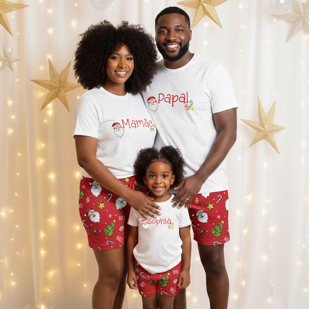 Camisa de Pijama INFANTIL Personalizada de Natal - Com Nome | SALDÃO