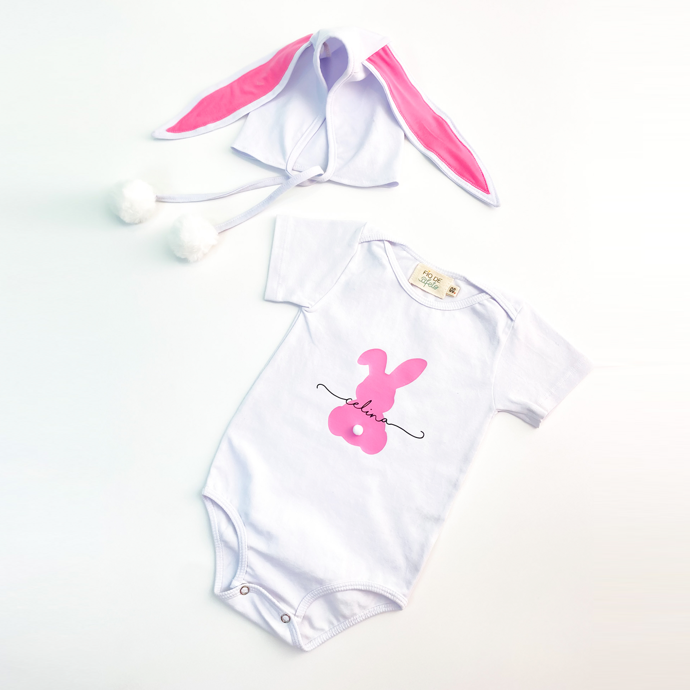 Kit Coelhinho Rosa - Body de Bebê + Touca
