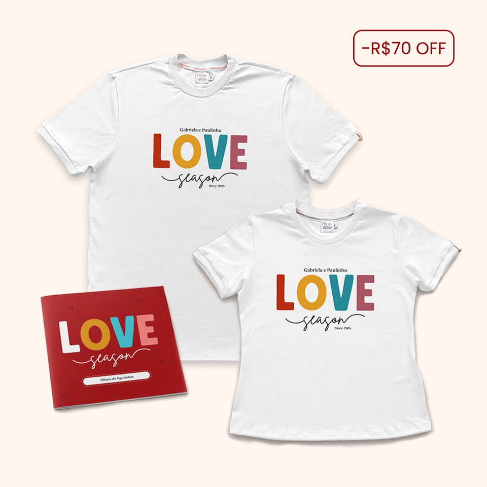 KIT Love Season – 2 Camisas Premium + Álbum de Figurinhas | Dia dos Namorados
