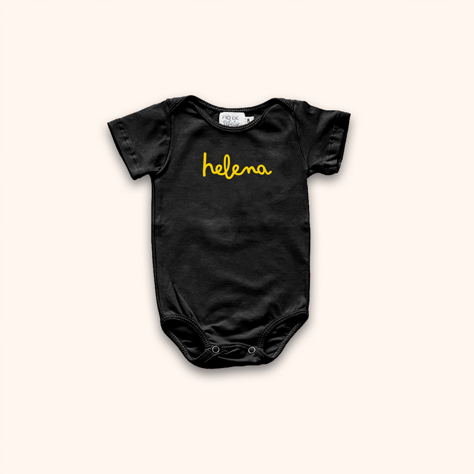 Conjunto de Bebê Personalizado | Jardineira Amarela + Body Preto