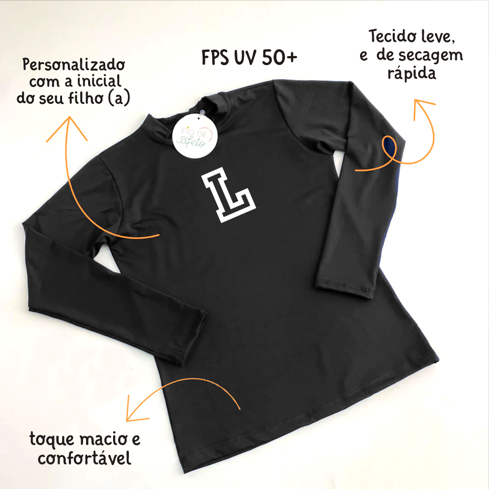 Camisa UV Preta INICIAL - Baby a 16 anos