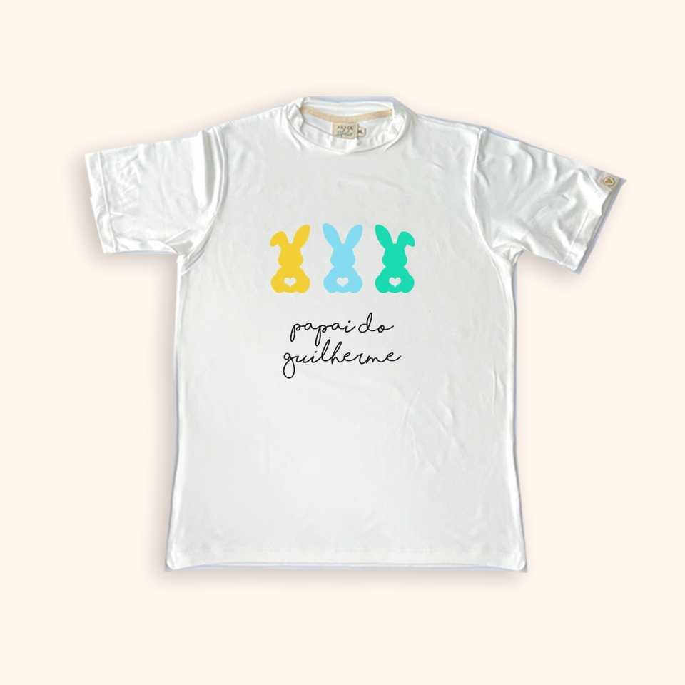 Camisa Adulto Conforto - Trio Coelhinhos da Páscoa