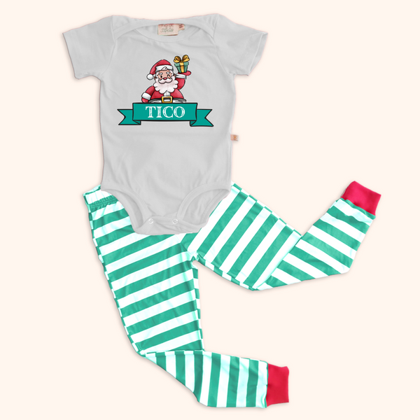 Pijama Baby Natal Off Listras Verdes