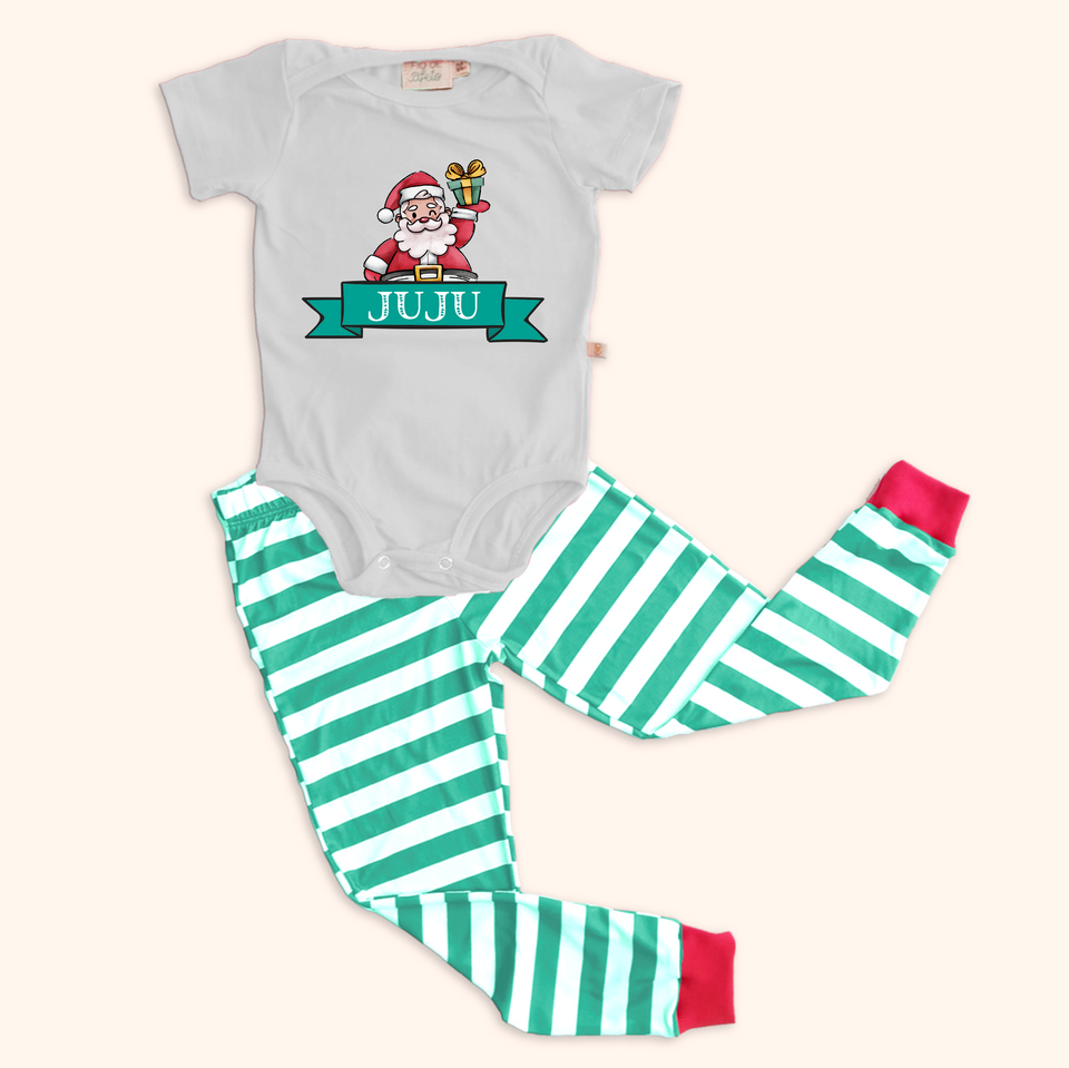 Pijama Baby Natal Off Listras Verdes