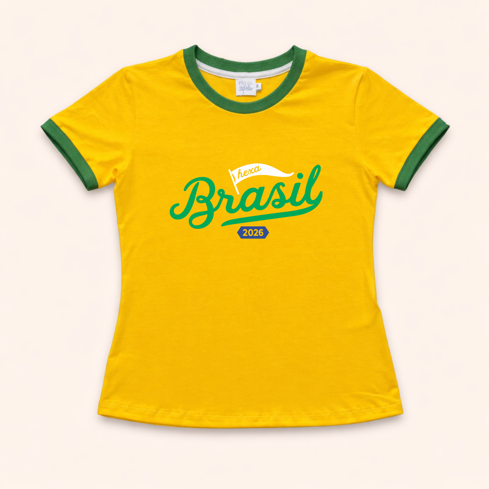 Camisa Baby Look - Brasil Hexa | Copa do Mundo 2026