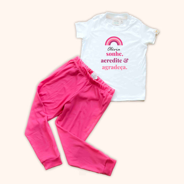 Pijama Infantil - Arco Íris - Sonhe (Rosa)