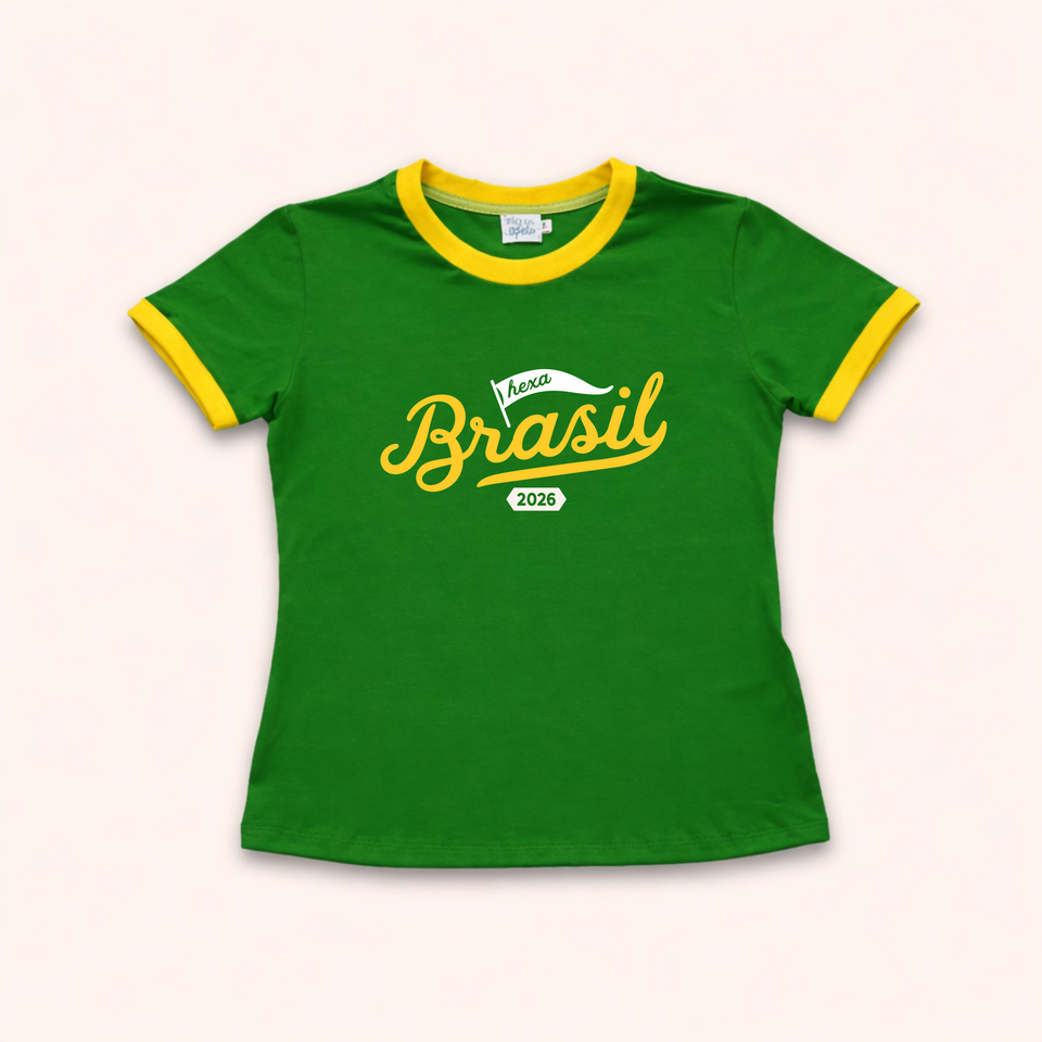 Camisa Baby Look - Brasil Hexa | Copa do Mundo 2026