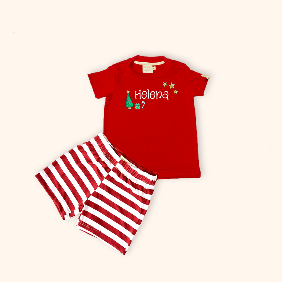 Pijama Infantil Natal Listras Vermelhas (Shorts)