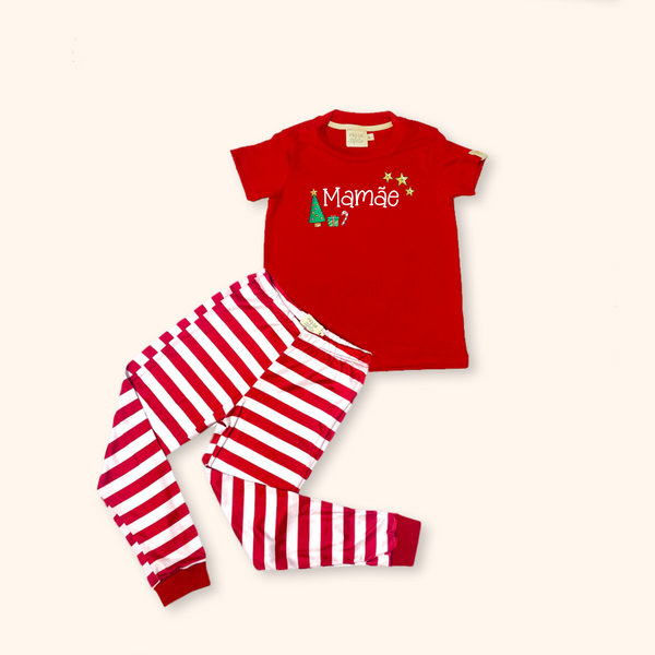 Pijama Adulto Natal Listras Vermelhas