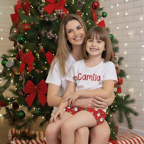 Camisa de Pijama ADULTO Personalizada de Natal - Nome