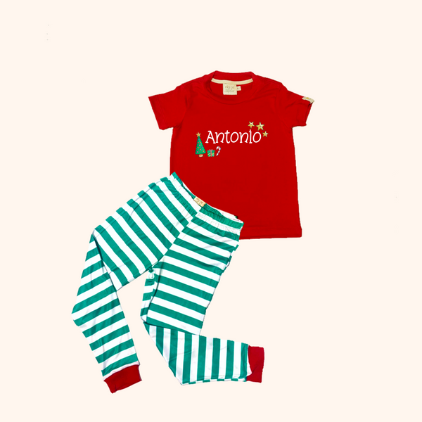 Pijama Infantil Natal Listras Verdes