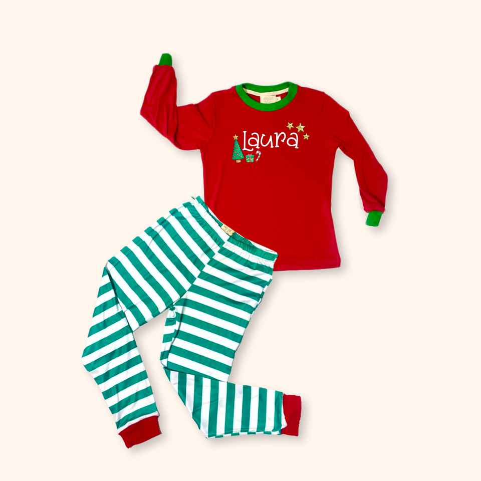 Pijama Infantil Natal Listras Verdes