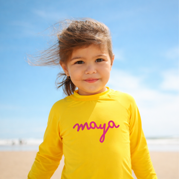 Camisa UV Amarela Personalizada - De 0 a 16 Anos
