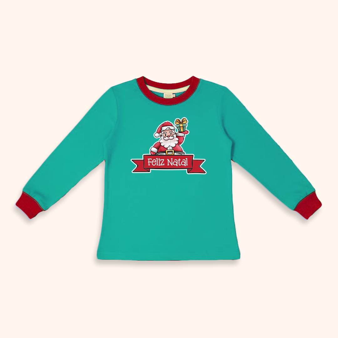Camisa Verde de Pijama Infantil Natal - Manga Longa