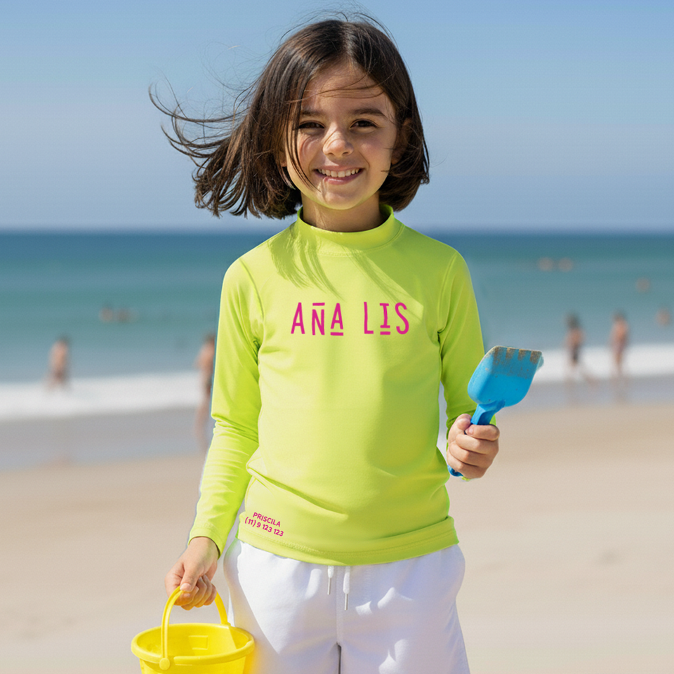 Camisa UV Amarela Neon Personalizada - De 0 a 16 Anos