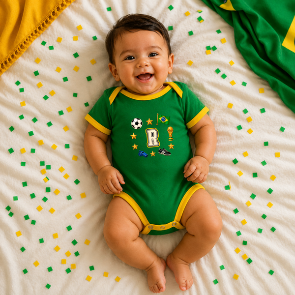 Body de Bebê Do Brasil - Iniciais Vintage | Copa do Mundo 2026