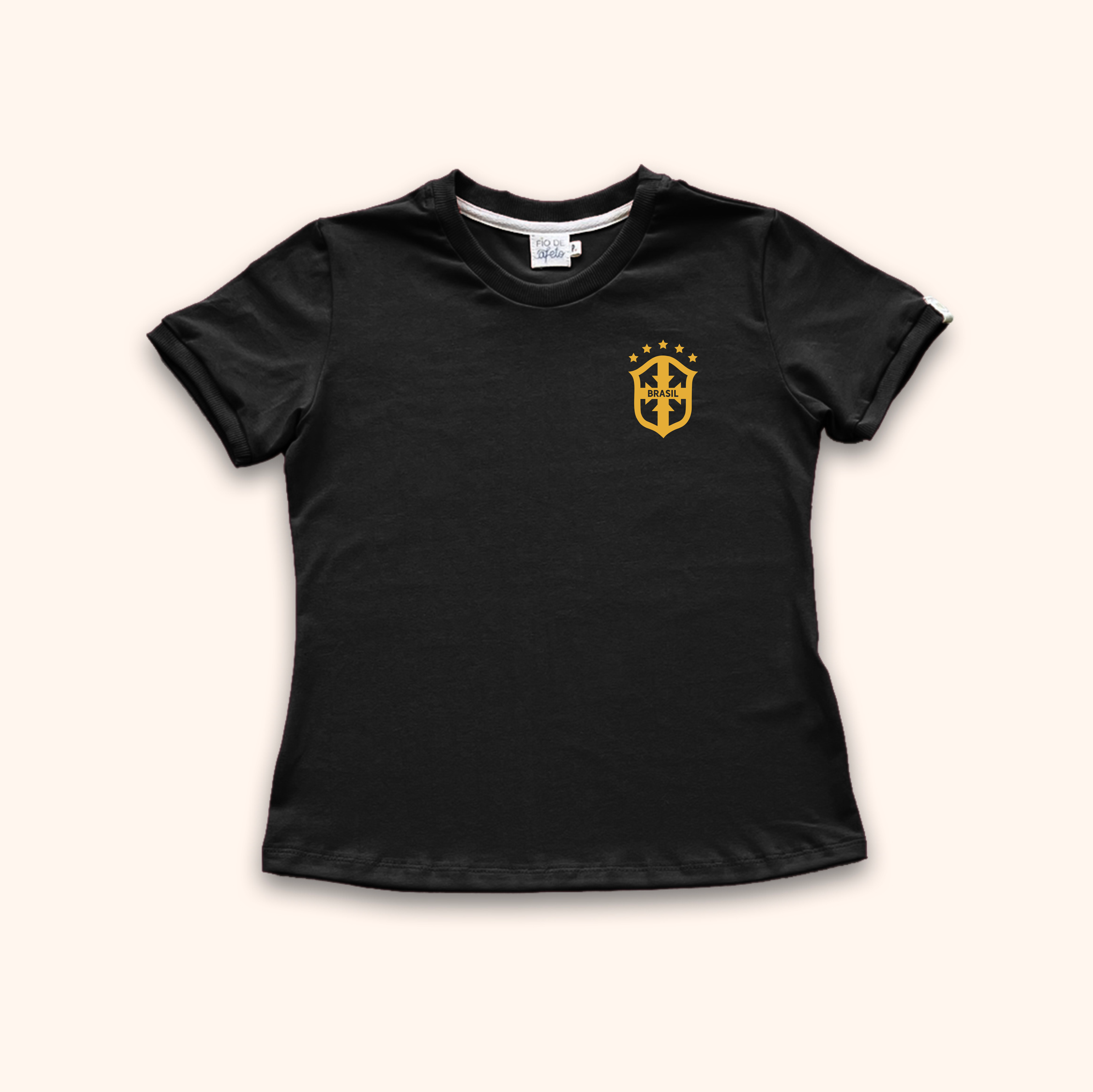 Camisa Baby Look - Brasil Escudo Dourado | Copa do Mundo 2026