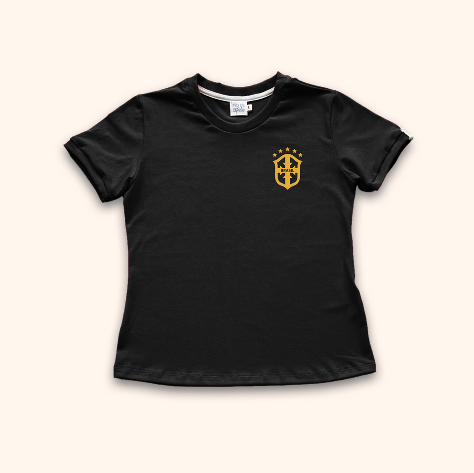 Camisa Baby Look - Brasil Escudo Dourado | Copa do Mundo 2026