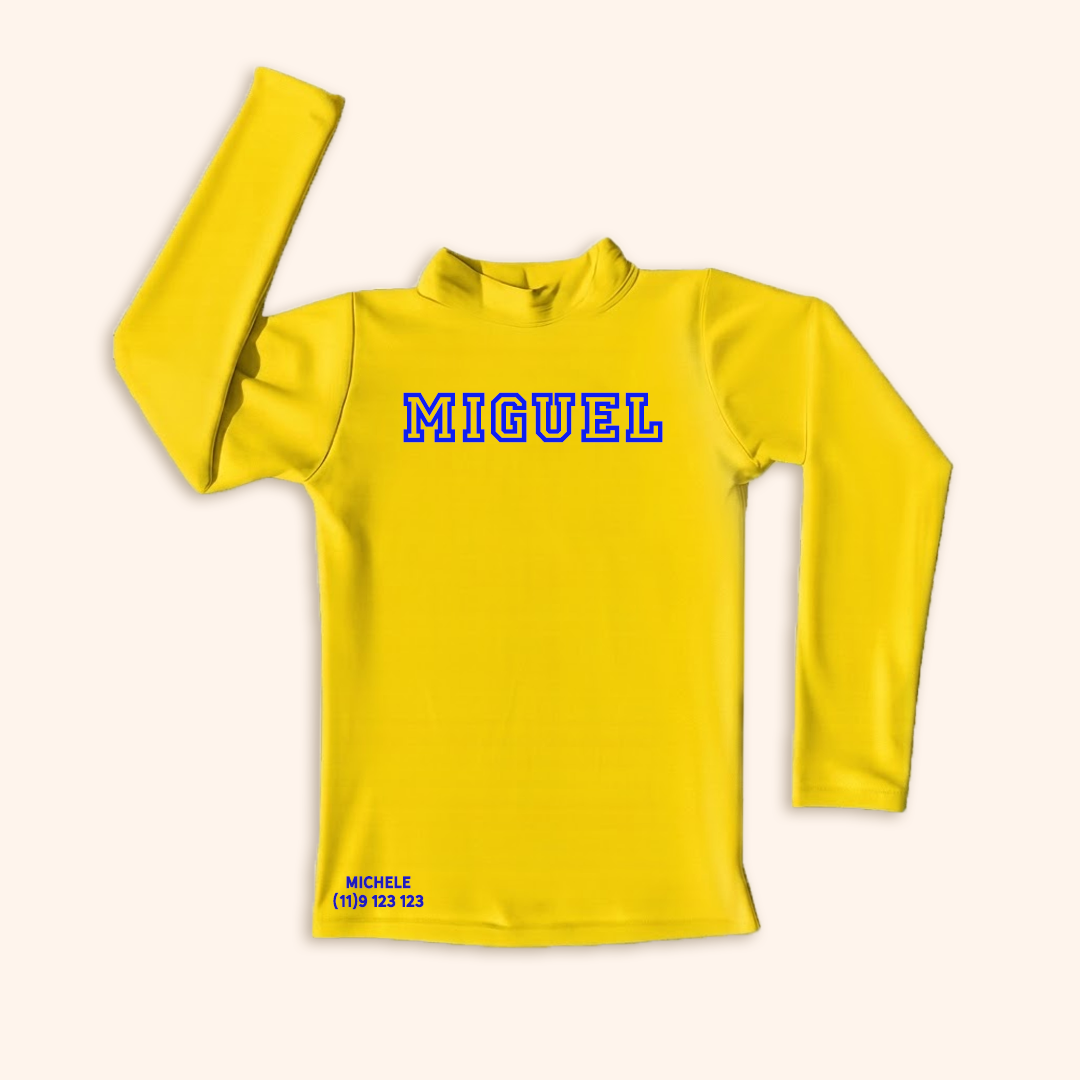 Camisa UV Amarela Personalizada - De 0 a 16 Anos