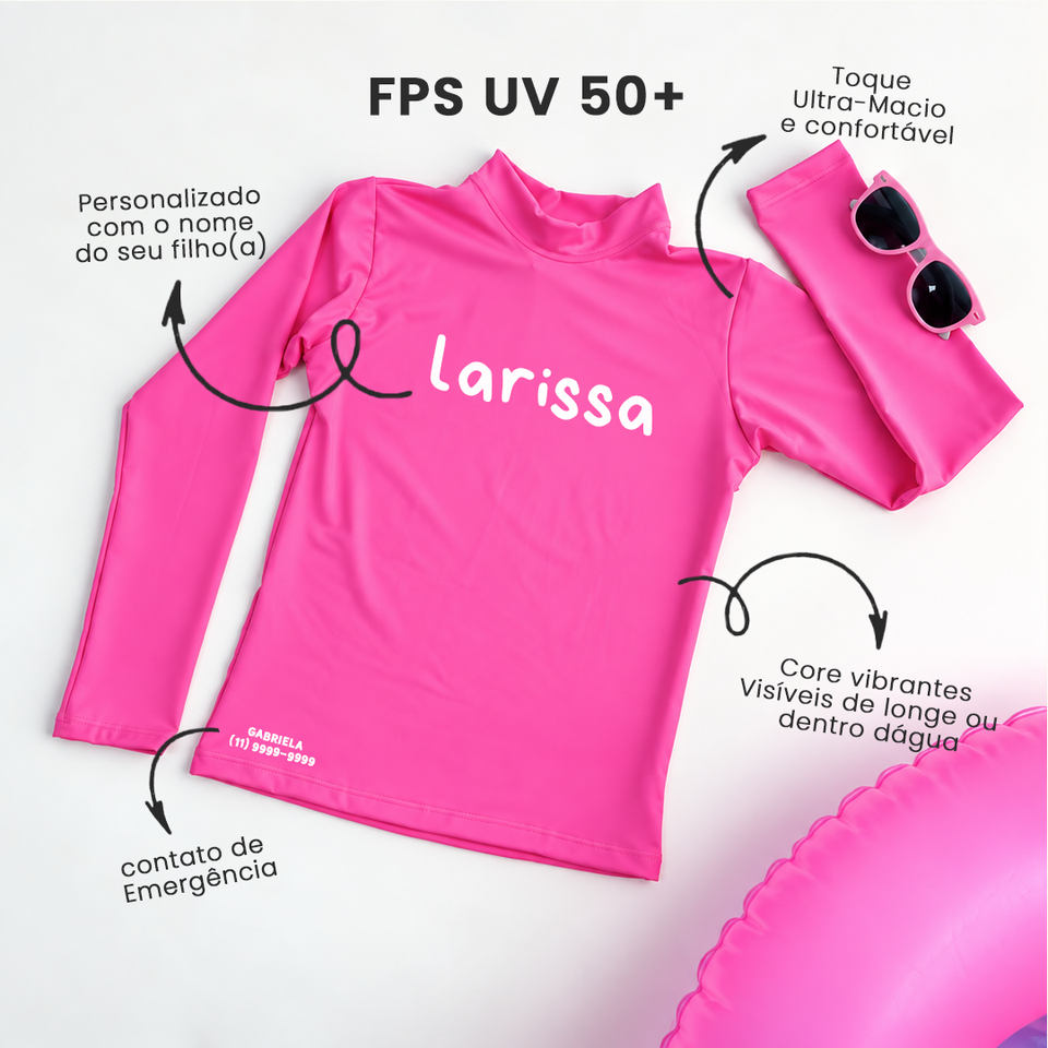 Camisa UV Pink Personalizada - De 0 a 16 Anos