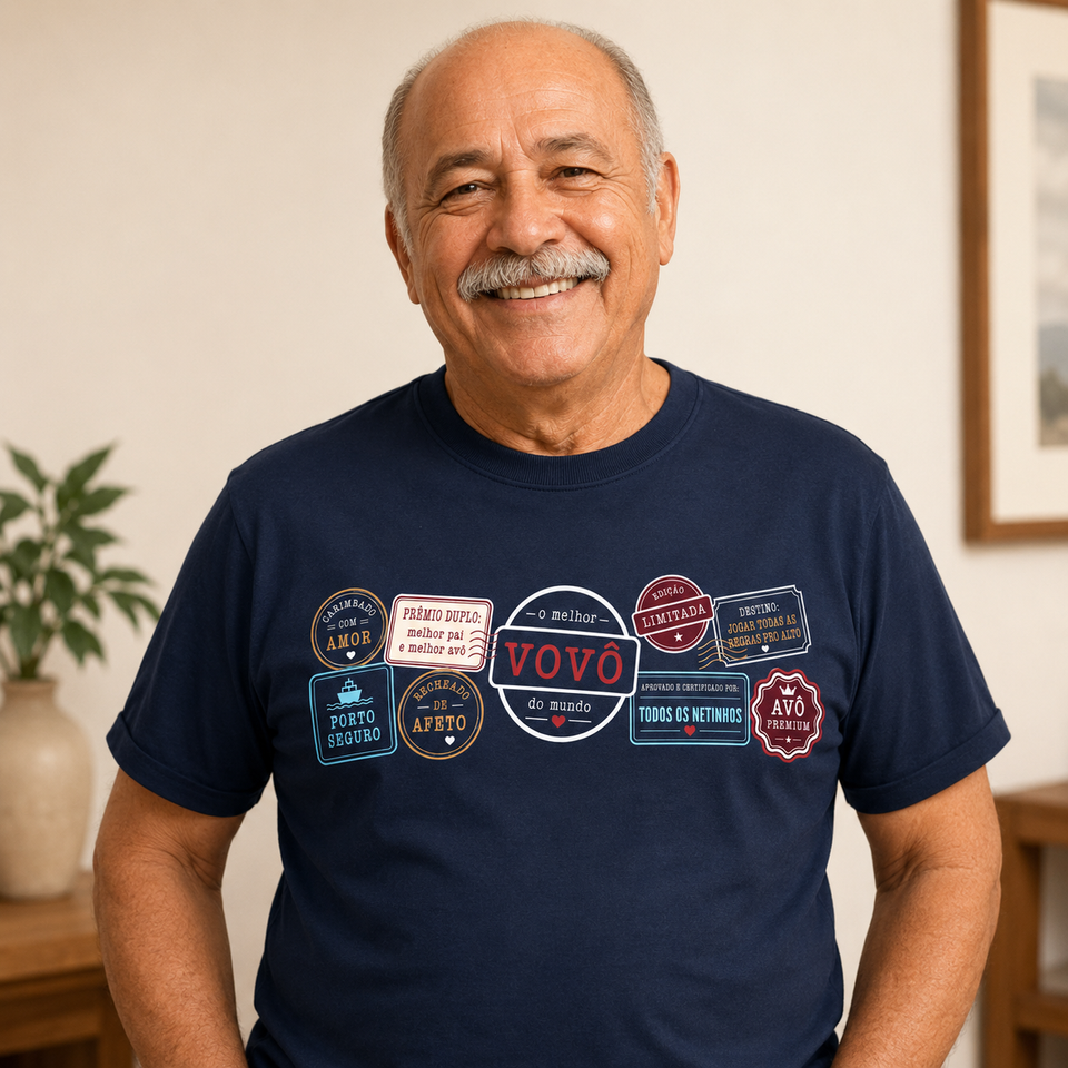 Camisa Adulto Selos de Afeto - Com nome dos Netos | Dia dos Pais 2026