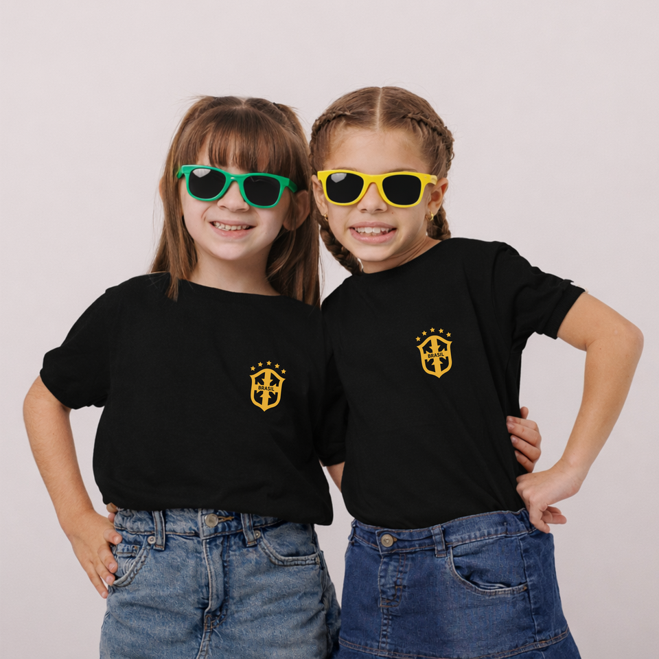 Camisa Infantil - Brasil Escudo Dourado | Copa do Mundo 2026