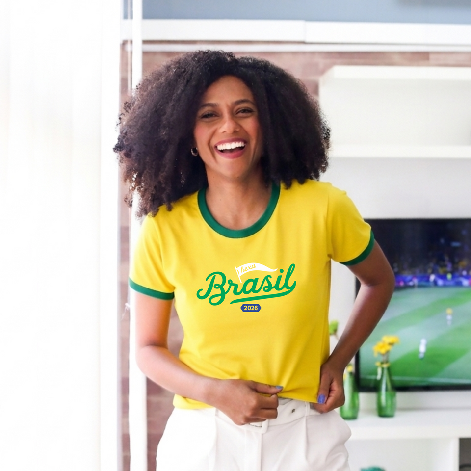 Camisa Baby Look - Brasil Hexa | Copa do Mundo 2026