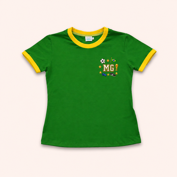 Camisa Do Brasil Baby Look - Iniciais Vintage | Copa do Mundo 2026