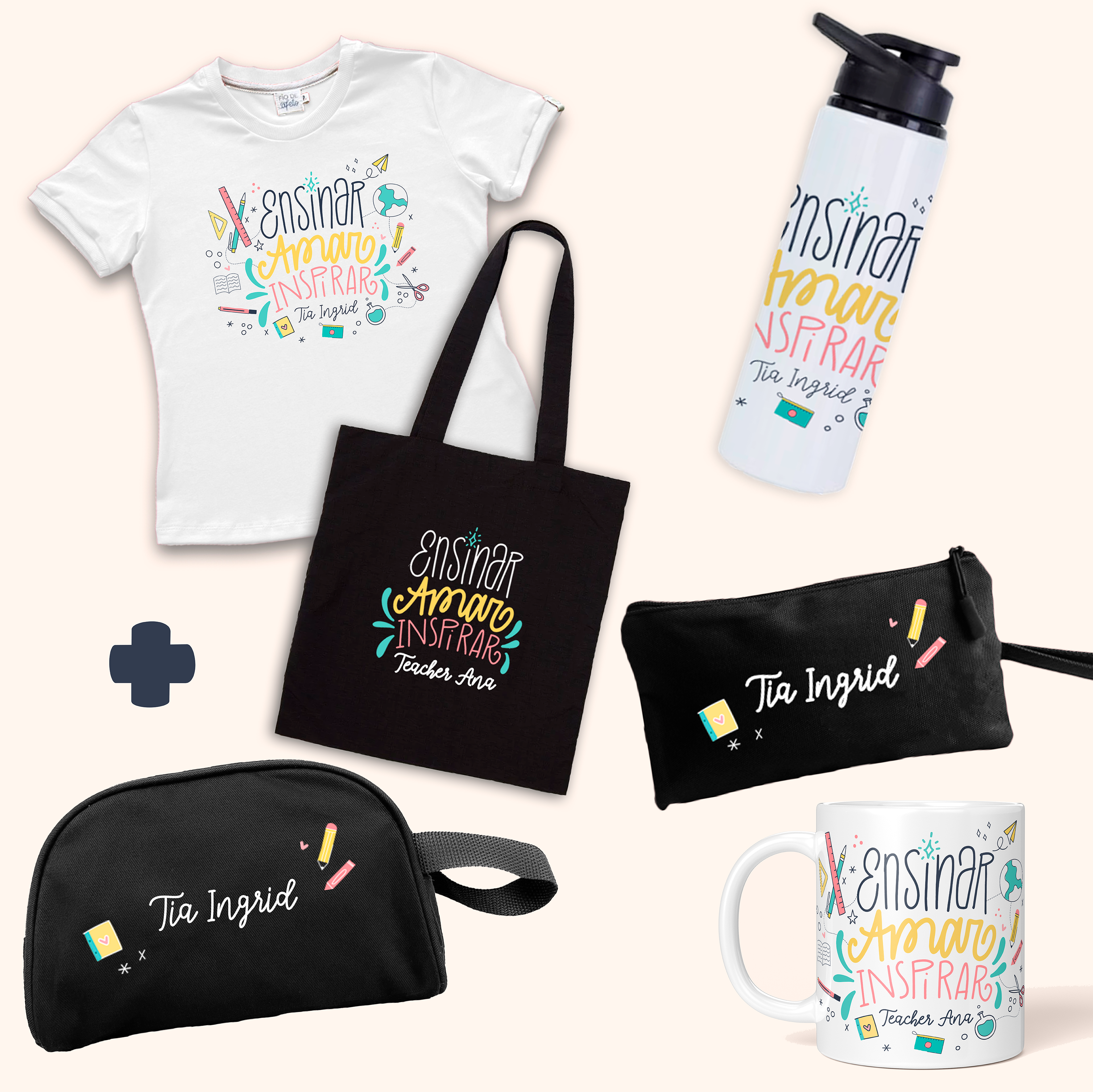 Kit Completão - Camisa + Estojo + Totebag + Garrafa + Necessaire + Caneca