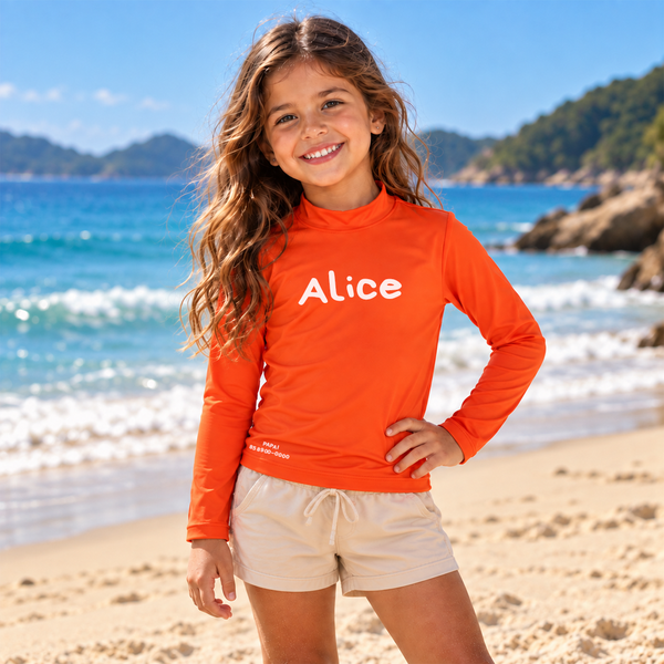 Camisa UV Laranja Personalizada - De 0 a 16 anos