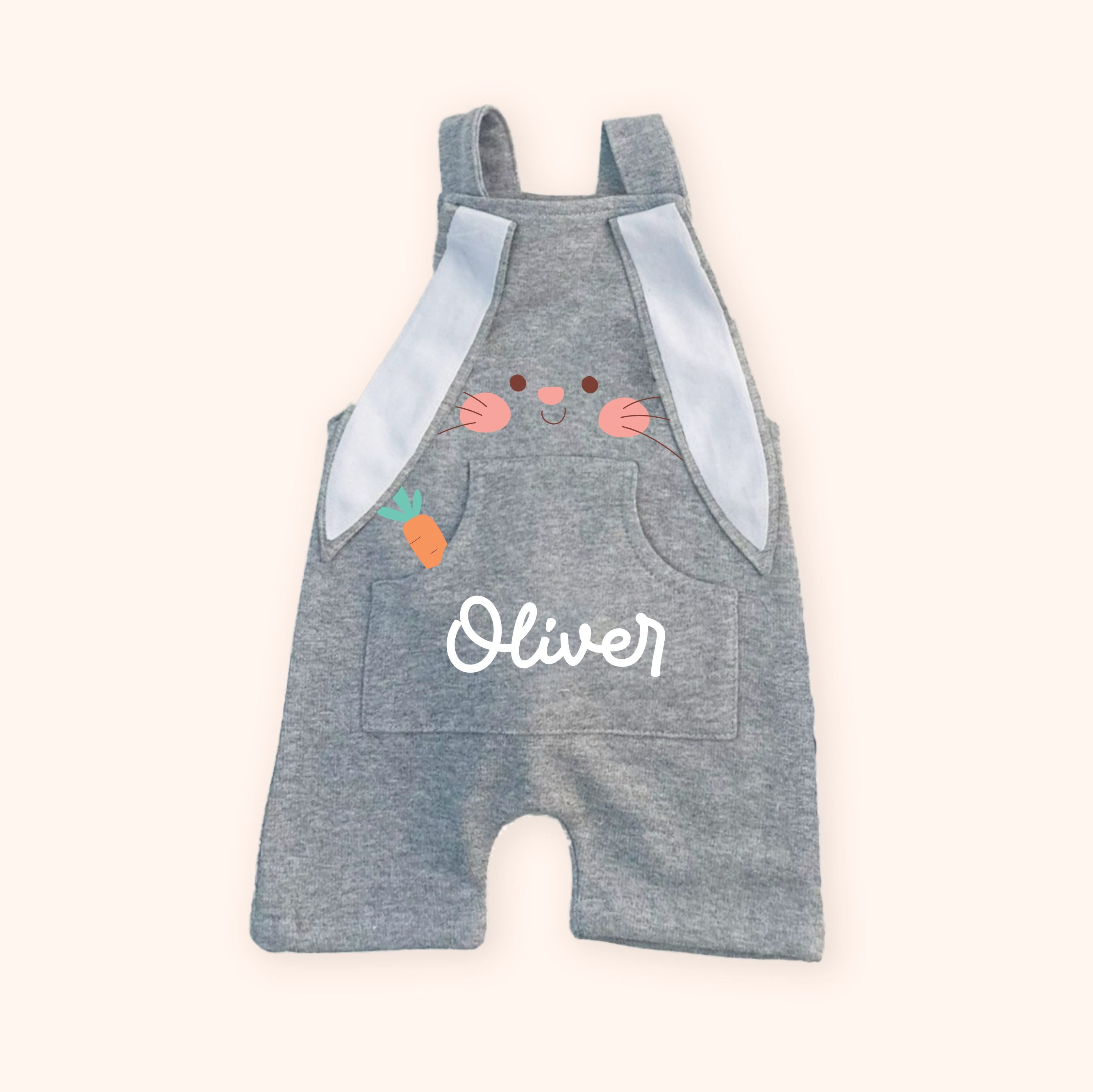 Jardineira Cinza Personalizado - Coelho Bunny com Nome