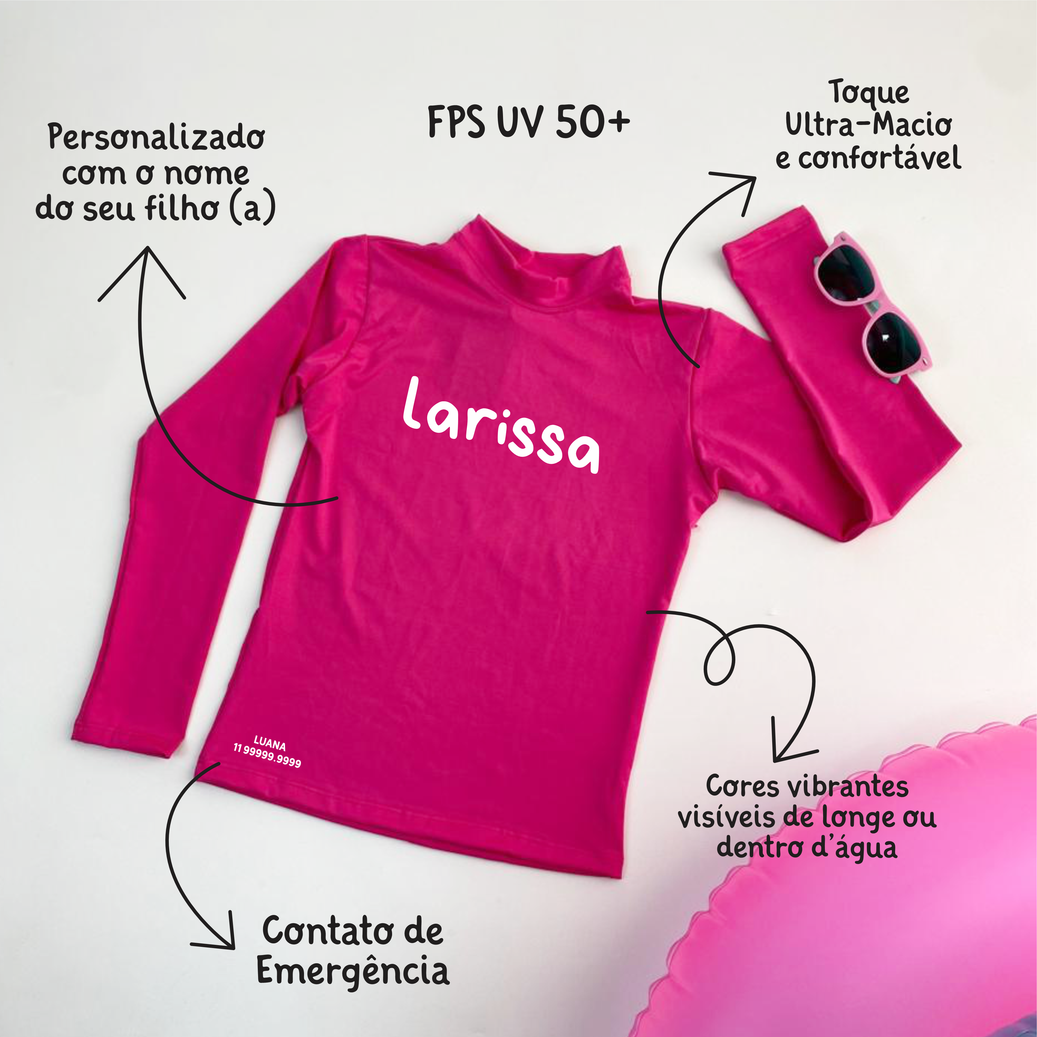 Camisa UV Pink Personalizada - De 0 a 16 Anos