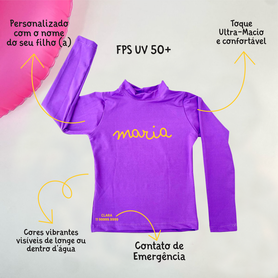 Camisa UV Roxa Personalizada - De 0 a 16 Anos