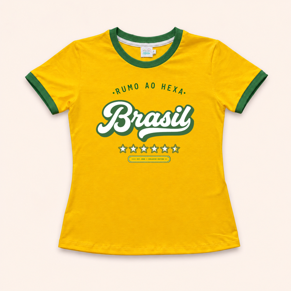 Camisa Baby Look - Brasil Rumo ao Hexa | Copa do Mundo 2026