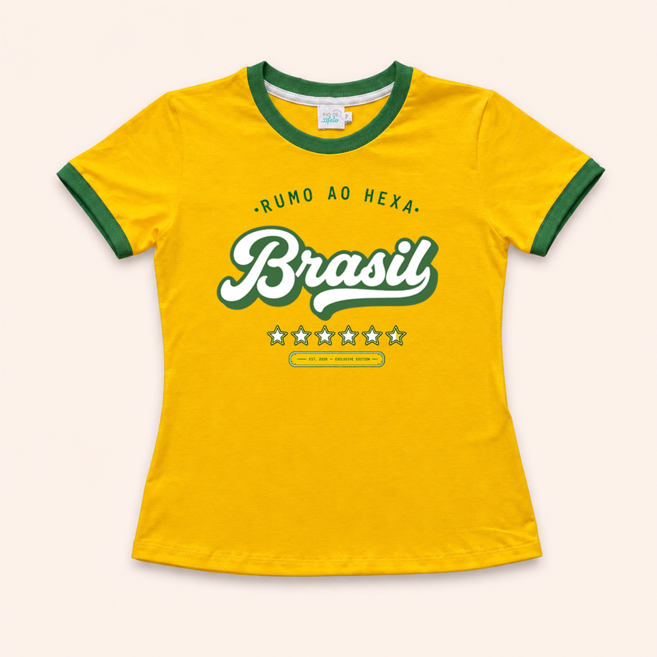 Camisa Baby Look - Brasil Rumo ao Hexa | Copa do Mundo 2026