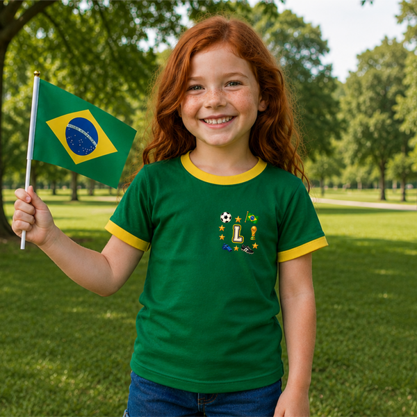 Camisa do Brasil Infantil - Iniciais Vintage | Copa do Mundo 2026