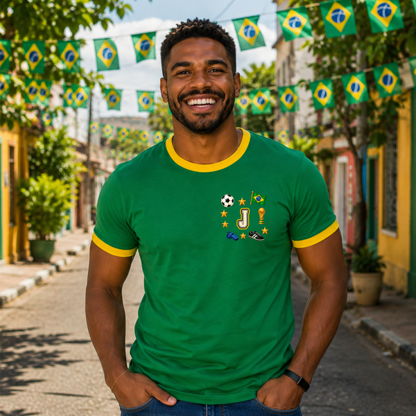 Camisa do Brasil Adulto - Iniciais Vintage | Copa do Mundo 2026