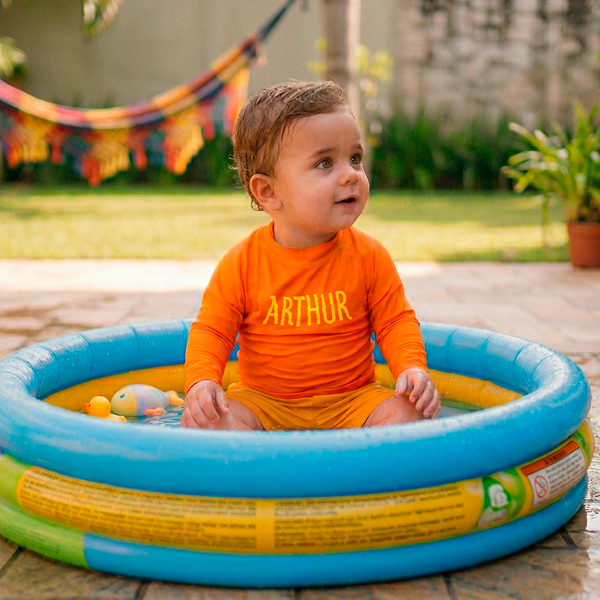 Camisa UV Laranja Personalizada - De 0 a 16 anos