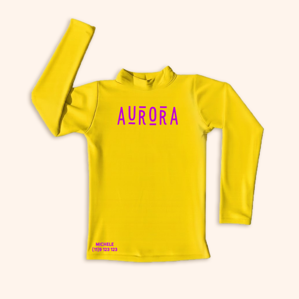 Camisa UV Amarela Personalizada - De 0 a 16 Anos