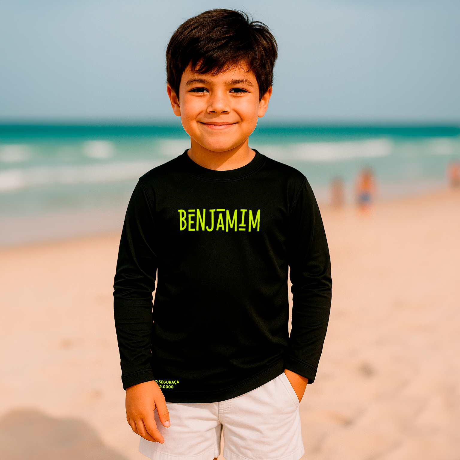 Camisa UV Preta Personalizada - De 0 a 16 anos