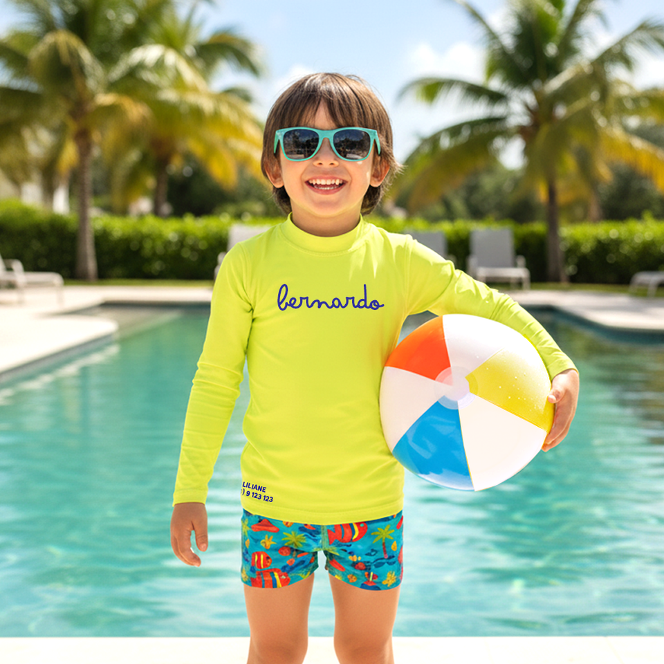 Camisa UV Amarela Neon Personalizada - De 0 a 16 Anos