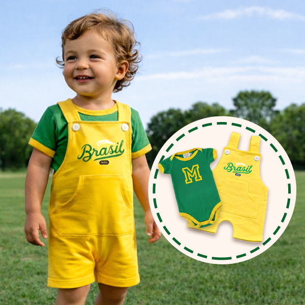 Conjunto de Bebê Brasil Hexa - Body + Jardineira | Copa do Mundo 2026