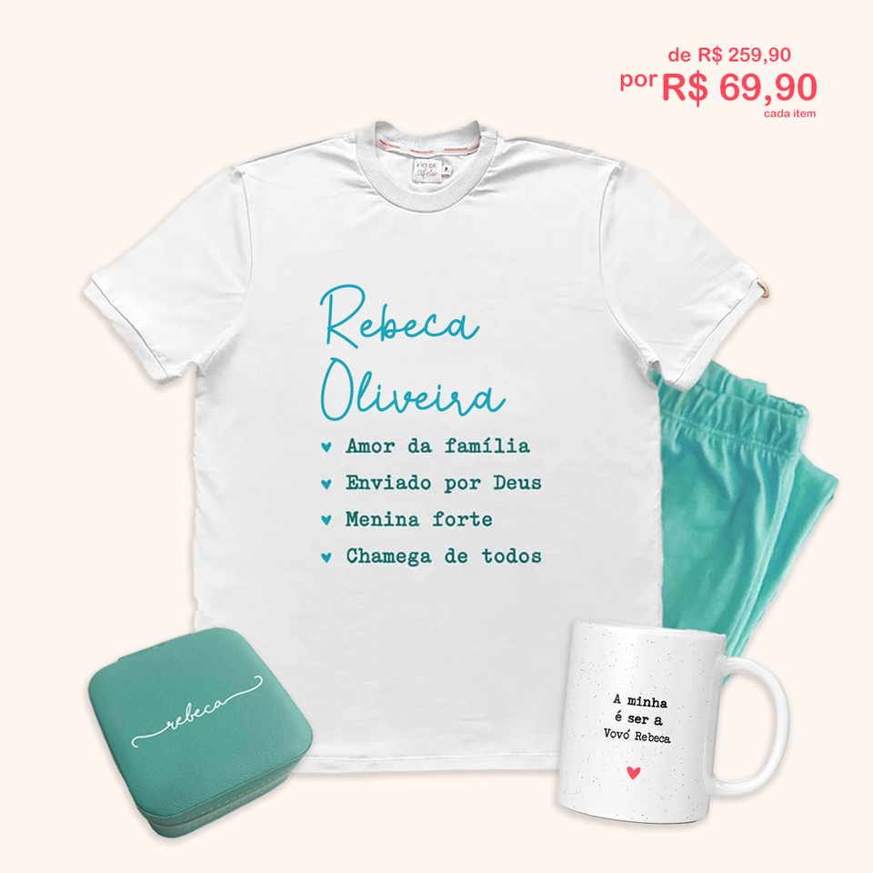 Kit Carinho (Verde) - Pijama + Porta Joia + Caneca