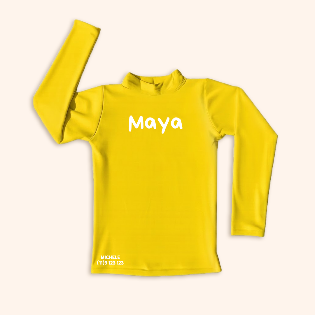 Camisa UV Amarela Personalizada - De 0 a 16 Anos